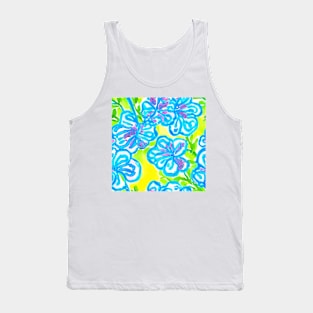 Yellow and turquoise flowers pattern Tank Top